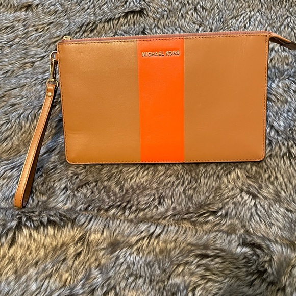 Michael Kors Clutch With Strap Brown and orange color block card slots - Picture 3 of 10